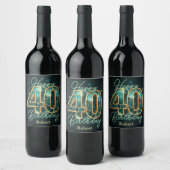 Étiquette Pour Bouteilles De Vin Elégant Turquoise & Gold Metallic Mosaic 40e anniv (Bouteilles)