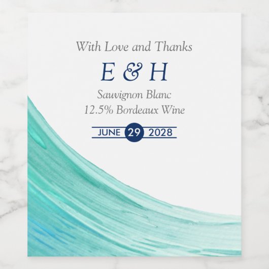 Étiquette Pour Bouteilles De Vin Elégant Turquoise Tides Beach Mariage (Étiquettes simples)