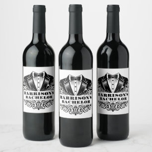 Étiquette Pour Bouteilles De Vin Élégant Tuxedo Bowtie Bachelor/Anniversaire