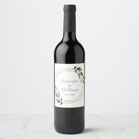 Étiquette Pour Bouteilles De Vin Elégant Verdure Eucalyptus Rustique Mariage (Devant)