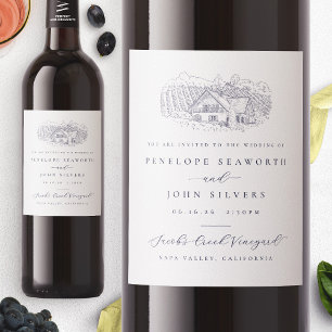 Étiquette Pour Bouteilles De Vin Elégant vignoble Faire-part de mariage d'illustrat