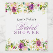 Étiquette Pour Bouteilles De Vin Élégant vin de douche nuptiale à fleurs violettes (Étiquettes simples)