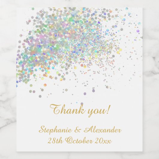 ÉTIQUETTE POUR BOUTEILLES DE VIN ÉLÉGANT VIN PLAT HOLOGRAPHIQUE BLANC GOLD PASTEL (Étiquettes simples)