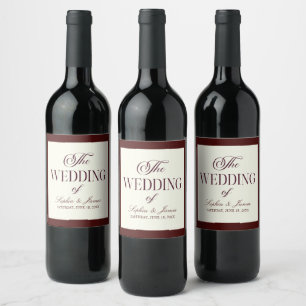 Étiquette Pour Bouteilles De Vin Élégant Vintage Ivoire Mariage Bourgogne Foncé