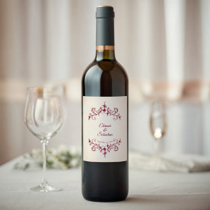 Étiquette Pour Bouteilles De Vin Élégant Vintage Romance Bourgogne Floral Mariage