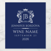 Étiquette Pour Bouteilles De Vin Elegant White Crown Frame On Custom Blue (Étiquettes simples)