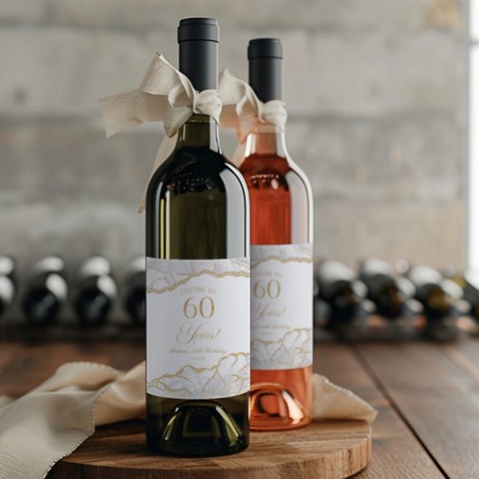 Étiquette Pour Bouteilles De Vin Elegant White Gold Agate 60th Birthday Party