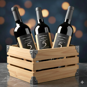 Étiquette Pour Bouteilles De Vin Élégante 5ème anniversaire de Mariage de bois