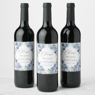 Étiquette Pour Bouteilles De Vin Elégante aquarelle bleue Fête des mariées florale