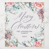 Étiquette Pour Bouteilles De Vin Elégante aquarelle Botanique Joyeux Noël (Étiquettes simples)