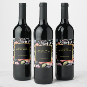 Étiquette Pour Bouteilles De Vin Elégante aquarelle fleurs noir or professionnel