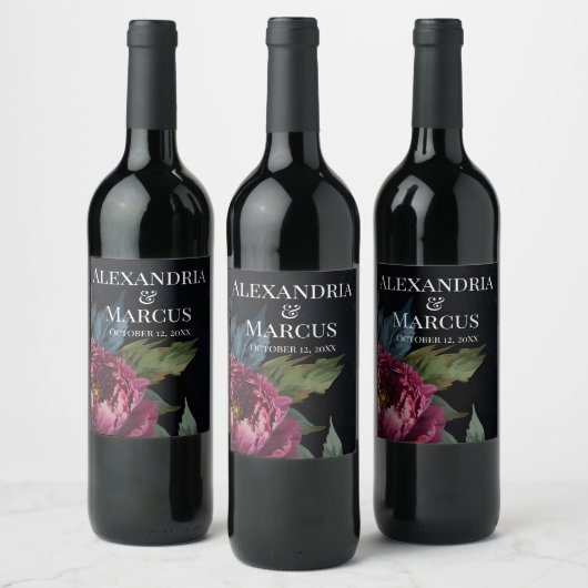 Étiquette Pour Bouteilles De Vin Elégante aquarelle florale rose foncé (Bouteilles)
