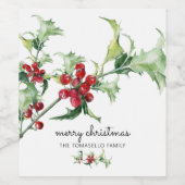 Étiquette Pour Bouteilles De Vin Elégante aquarelle Noël Holly Berries Nom (Étiquettes simples)