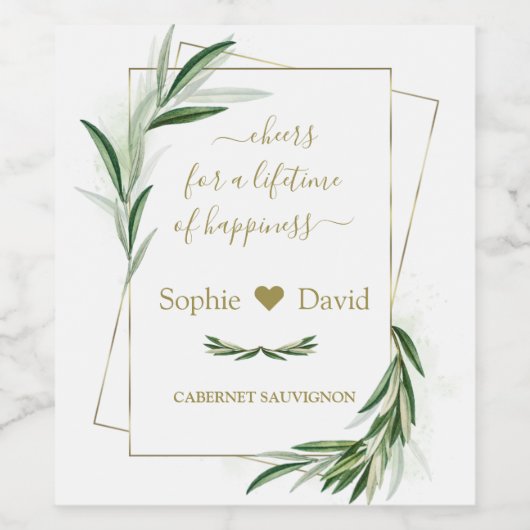 Étiquette Pour Bouteilles De Vin Elégante aquarelle Olive Greenery Mariage or (Étiquettes simples)