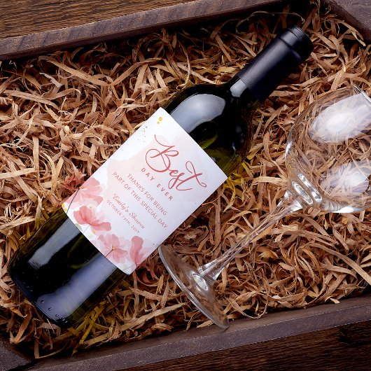 Étiquette Pour Bouteilles De Vin Elégante aquarelle rose Fleurs