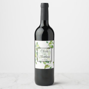 Étiquette Pour Bouteilles De Vin Elégante aquarelle vert verdure botanique