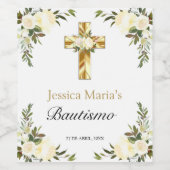 Étiquette Pour Bouteilles De Vin Elegante Bautismo Floral Blanco (Étiquettes simples)