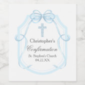 Étiquette Pour Bouteilles De Vin Élégante Bleu Ruban Bow Confirmation Party (Étiquettes simples)