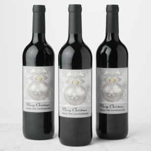 Étiquette Pour Bouteilles De Vin Élégante boule de Noël en argent sur les lumières 