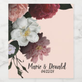 Étiquette Pour Bouteilles De Vin Elégante Bourgogne et Fleurs roses (Étiquettes simples)