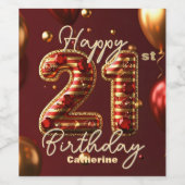 Étiquette Pour Bouteilles De Vin Elégante Bourgogne & Or 21ème anniversaire Célébra (Étiquettes simples)