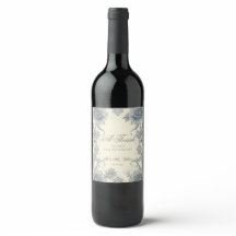 Élégante Bouteille de Vin Mariage Fleurie Gris Ble