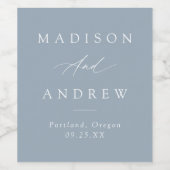 Étiquette Pour Bouteilles De Vin Élégante calligraphie Dusty Blue Mariage (Étiquettes simples)