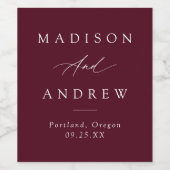 Étiquette Pour Bouteilles De Vin Élégante calligraphie Mariage Bourgogne (Étiquettes simples)