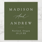 Étiquette Pour Bouteilles De Vin Élégante calligraphie Mariage vert olive (Étiquettes simples)