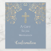 Étiquette Pour Bouteilles De Vin Élégante confirmation Croix bleue Dusty (Étiquettes simples)