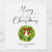Étiquette Pour Bouteilles De Vin Élégante couronne de Noël Joyeux (Étiquettes simples)