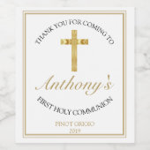 Étiquette Pour Bouteilles De Vin Elégante Croix d'or Première communion sainte (Étiquettes simples)