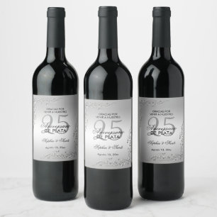Étiquette Pour Bouteilles De Vin Élégante Décoration Plaquée 25e Anniversaire