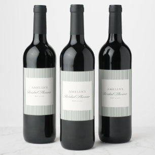 Étiquette Pour Bouteilles De Vin Élégante douche de mariée à rayures vert sauge scr
