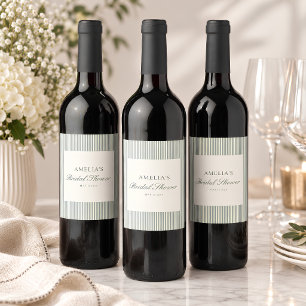 Étiquette Pour Bouteilles De Vin Élégante douche de mariée à rayures vert sauge scr