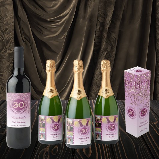 Étiquette Pour Bouteilles De Vin Elégante Falling Rose Gold Parties scintillant 30e