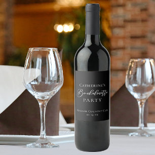 Étiquette Pour Bouteilles De Vin Élégante fête de bachelorette minimaliste noir et