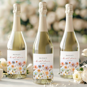 Étiquette Pour Bouteilles De Vin Elégante Fête des mariées Fleur sauvage Pastel Pin