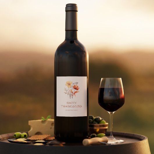 Étiquette Pour Bouteilles De Vin Élégante fête florale moderne de Thanksgiving