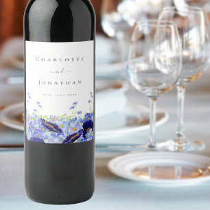 Étiquette Pour Bouteilles De Vin Élégante Fleur Bleue Sauvage