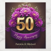 Étiquette Pour Bouteilles De Vin Élégante Fleurs violettes 50e anniversaire de Mari (Étiquettes simples)