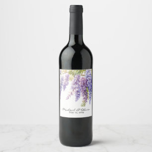 Étiquette Pour Bouteilles De Vin Elégante glycine violette d'aquarelle violet fleur