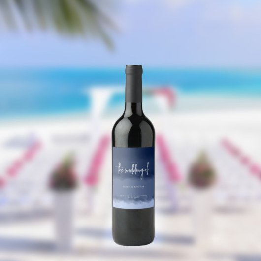 Étiquette Pour Bouteilles De Vin Elégante Marine moderne Stripes Beach Mariage