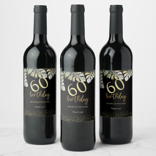 Étiquette Pour Bouteilles De Vin Elégante Parties scintillant Gold Palm Calligraphi (Bouteilles)