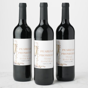 Étiquette Pour Bouteilles De Vin Elégante perles d'or et Fête des mariées de poursu