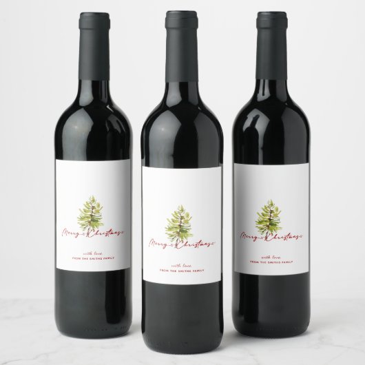 Étiquette Pour Bouteilles De Vin Élégante verdure Botanique Joyeux Noël (Bouteilles)