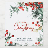 Étiquette Pour Bouteilles De Vin Élégante verdure hivernale Joyeux Noël (Étiquettes simples)