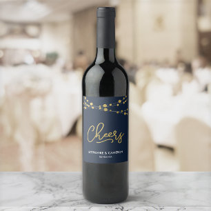 Étiquette Pour Bouteilles De Vin Élégantes Chaînes de Lumières Bleues Faux Or À Vot