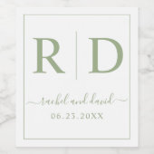 Étiquette Pour Bouteilles De Vin Élégants initiales sauge vert monochrome mariage (Étiquettes simples)