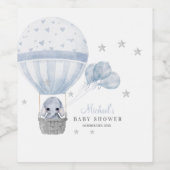 Étiquette Pour Bouteilles De Vin Eléphant baby shower avec ballon chaud à air (Étiquettes simples)